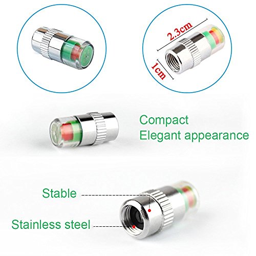 Daigtree valve stem caps, Car Tire Valve Cup, 36 PSI 2.4 Bar Air Alert Motorcycle Car Tire Pressure Monitoring Stem Valve Cap Sensor Indicator 3 Color Eye Alert (4 Pcs)