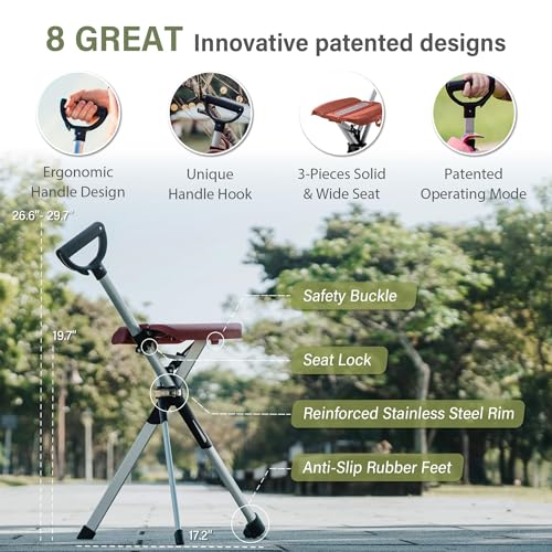 STEP2GOLD Ta-Da Chair Series 2 - Portable Walking Stick, Cane with Seat, Foldable Chair, Hiking Stick, for Camping, Hiking, Lightweight Aluminum, Easy Carry, Anti-Slip