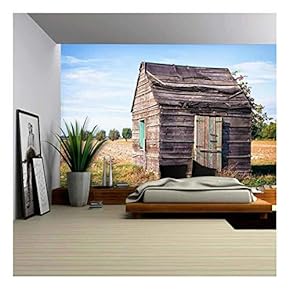 Old Hut at a Field - Removable Wall Mural | Self-Adhesive Large Wallpaper - 66x96 inches