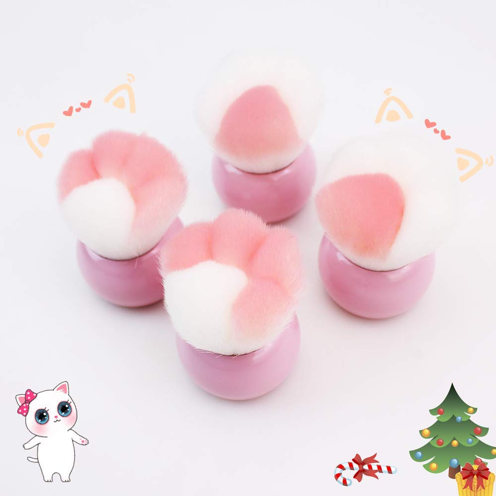 ENERGY Kabuki Blush Brush with Travel Case Cute Full Coverage Face Makeup Brush for Mineral Powder Flawless Makeup Application Best Christmas Gifts for Girls Women (Cat paw,Pink): Beauty