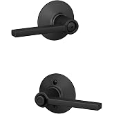 SCHLAGE Latitude Bed/Bath Privacy Door Handle with Lock, Matte Black | Interior bedroom or bathroom door lever with push button lock, Reversible, Easy install, Certified durability, Universal fit