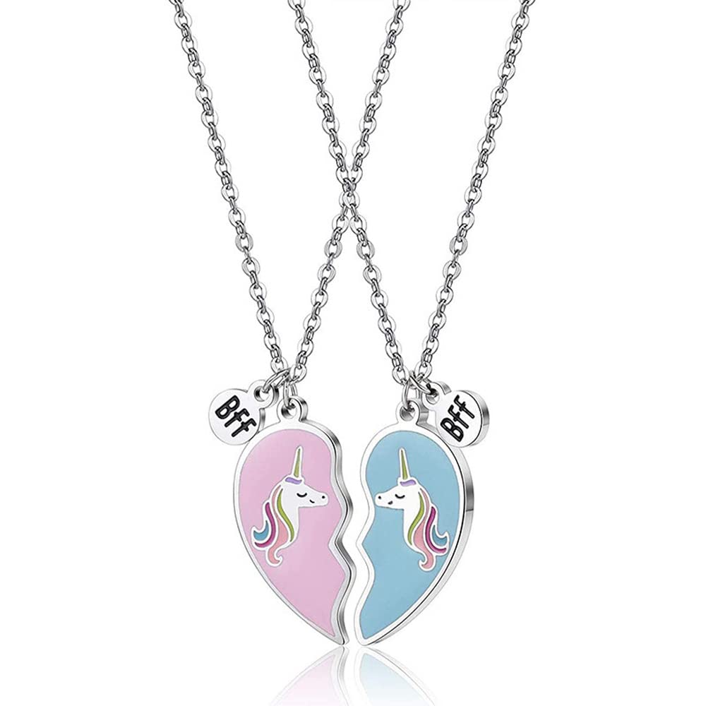 CYWQ 2 Pieces Best Friends Forever Necklace Unicorn BFF Heart Pendant Necklace Set Friendship Accessories