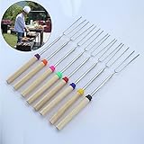 MoRange Set Of 8 Marshmallow Roasting Sticks, Telescoping Rotating Smores Skewers & Hot Dog Fork 32 Inch Kids Camping Picnic Campfire Fire Pit Accessories