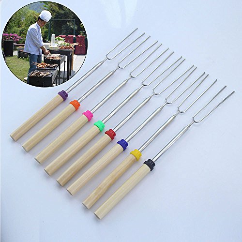 MoRange Set Of 8 Marshmallow Roasting Sticks, Telescoping Rotating Smores Skewers & Hot Dog Fork 32 Inch Kids Camping Picnic Campfire Fire Pit Accessories