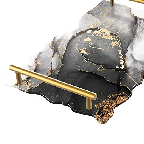 Silicone Resin Tray Molds - Geode Agate Platter Molds with 1pcs Geode Agate Tray Molds & 2pcs Gold Handles, Epoxy Resin Casting Molds for Making Faux Agate Tray, Serving Board (Gold)