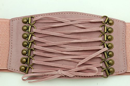 TFJ Women Fashion Wide Corset Belt Elastic High Waist Stretch S M Pastel Pink