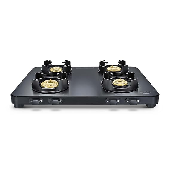 Buy Prestige Edge Black Glass 4 Burner Gas stove, Pan Support with