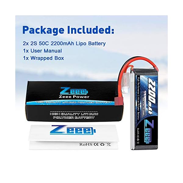 Zeee 2S Lipo Akku 7,4V 50C 2200mAh RC Batterie mit Deans T Stecker für RC Auto Truck Flugzeug Heilikopter Boot RC Hobby… – Bild 8