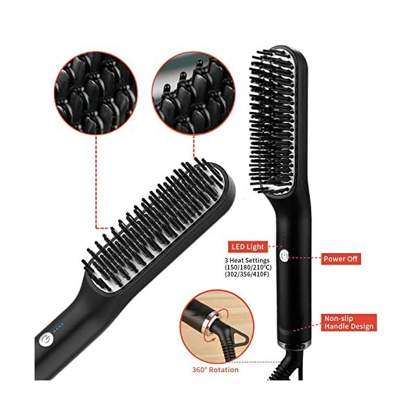 Hair-Straightener-Brush-Sendowtek-3-in-1-Beard-Hair-Straightener-Quick-Styling-Unisex-Long-Short-Hair-Beard-Comb-Ceramic-Ionic-Heat-Control-3-Adjustable-Temp-Auto-Power-Off-Anti-Scalding Hair Straightener Brush, Sendowtek 3 in 1 Beard Hair Straightener Quick Styling Unisex Long & Short Hair Beard Comb…