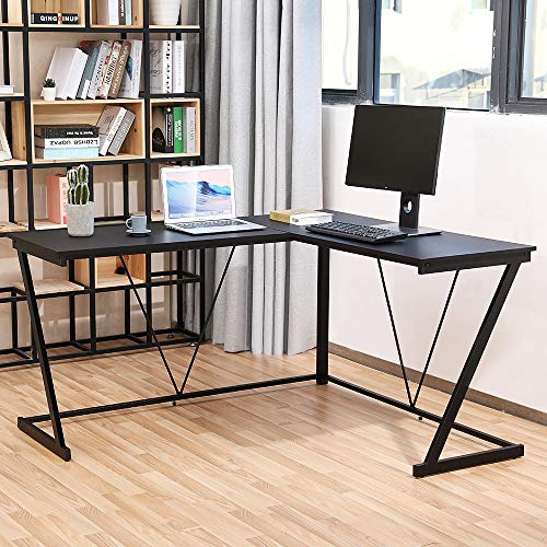 Bonzy Home LShaped Desk 57" Computer Corner Desk Gaming Desk PC Table