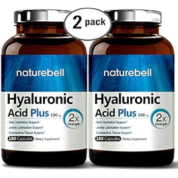 Maximum Strength Hyaluronic Acid Capsules,100mg,180 Counts, Powerfully Supports Antioxidant, Skin Hydration & Joints Lubrication. Non-GMO and Made in USA. (2 Pack)