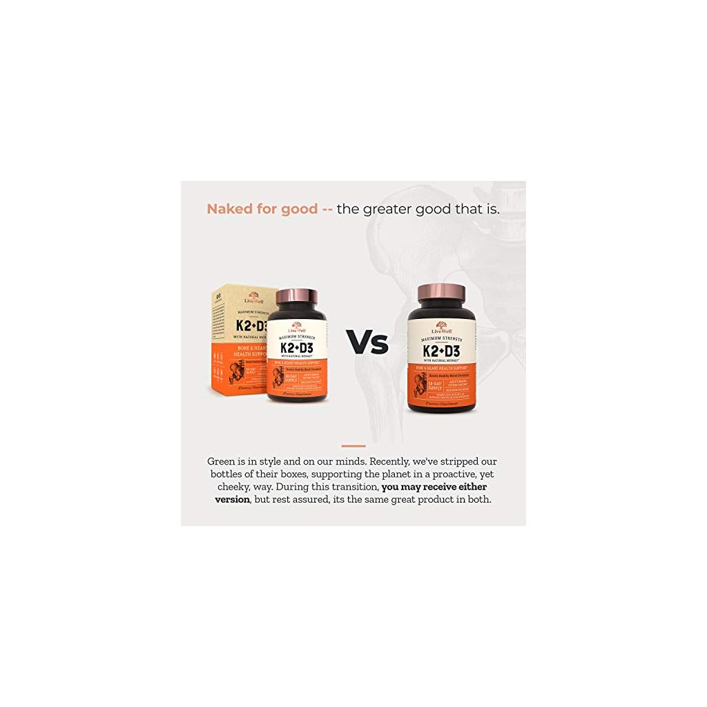 Live Conscious Vitamin K2 MK7 with D3 Supplement by LiveWell Bone