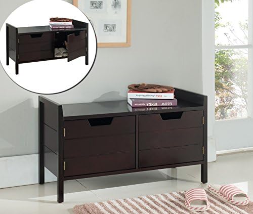 Kings Brand Furniture Wood Storage Bench With Doors Espresso