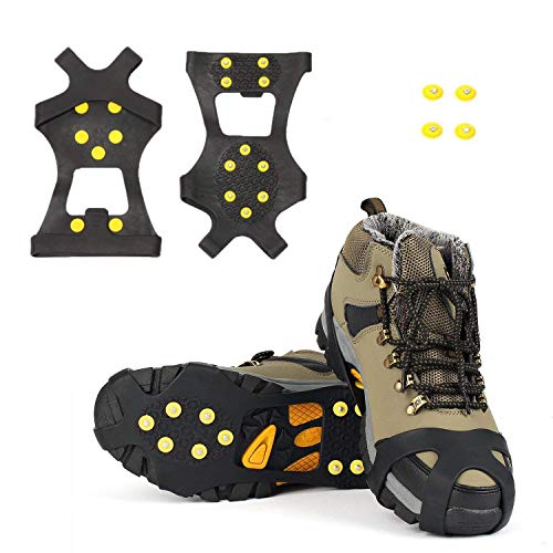 SYOURSELF Ice Cleats Snow Grips Overshoes Boots, Anti-Slip Silicone Portable Walk Traction Cleats Stainless Steel Spikes for Walking, Jogging, Hiking, Climbing, Fishing, Running, Men, Dog, Kids (M)