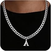HIMSTORY Initial A-Z Cuban Link Chain Necklace for Men, Stainless Steel Letter Pendant Necklace Diamond Cut 6MM Cuban Link Chain Initial Necklace Gifts for Men Father Boyfriends