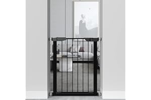 ALLAIBB 26 27 28 inch Narrow Baby Gate Pressure Mounted Black Walk Through Auto Close Tension Metal Child Pet Dog Safety Gate