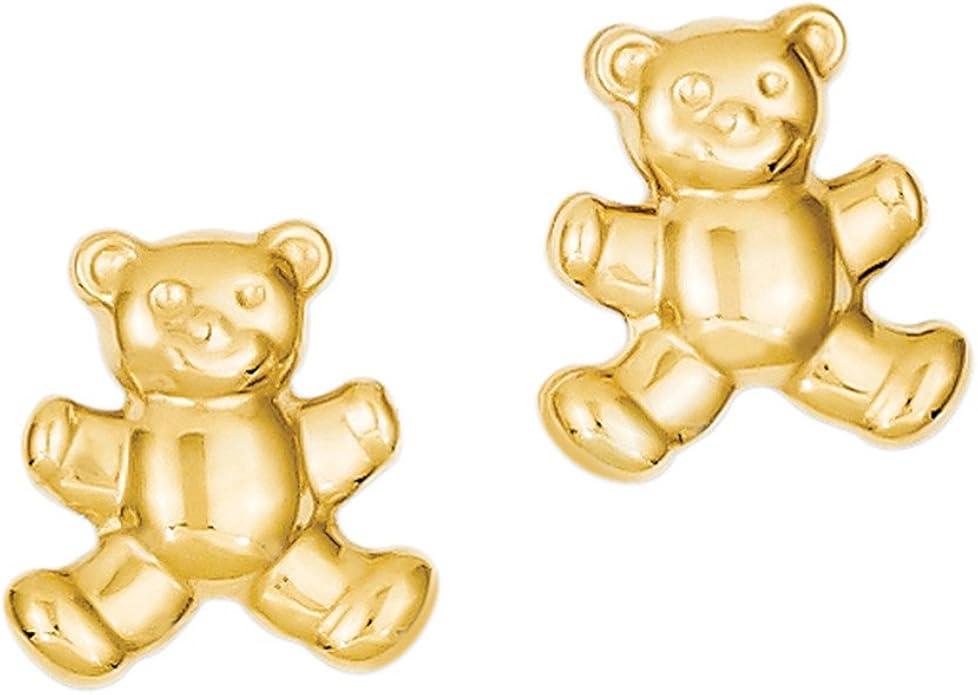 Teddy Bear Stud Earrings, 14K Gold Jewelry