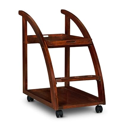 B.L Wood Furniture Sheesham Wood Wine Serving Bar Trolley for Home - Rich Brown