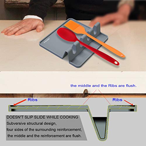 Spoon Rest Gray,Silicon Spoon Rest Mat,Stove Spoon Rest,Utensil Spoon Rest,Silicon Spoon Rest, Kitchen Utensil Rest,Silicone Spoon Rest-by KITGUARD