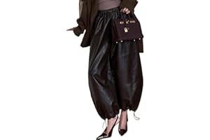 oshoplive Women's Faux Leather Pants High Waisted Wide Leg Trousers with Drawstring Matte Pleather Pants for Women