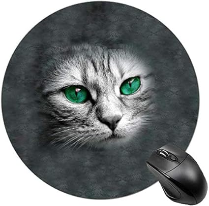 Amazon 子供のための丸いマウスパッドミニマウスマットゲーミングマウスパッドかわいい猫 緑の目を持つ猫 文房具 オフィス用品 文房具 オフィス用品