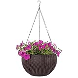 Dia 10.4 in. Round Self-Watering Hanging Planters for Indoor Outdoor Plants Plastic Resin Garden Hanging Baskets for Plants (brown)