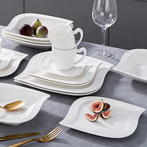 MALACASA Plates and Bowls Sets, Square Dinnerware Sets for 6 (30pcs