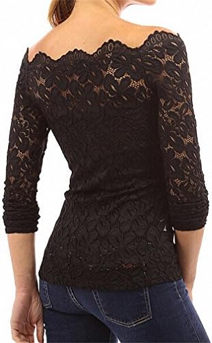 Women's Sexy Boat Neck off shoulder Floral Lace Long Sleeve Top Shirt