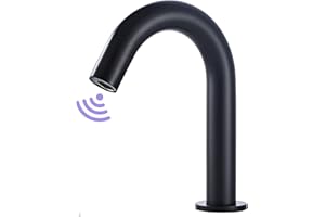 YCCUZA Touchless Sensor Bathroom Sink Faucet Black Automatic Small Kitchen Faucet Battery or 110V AC Operated Touch-Free Electric Motion Infrared Sensor Handfree Faucet Basin Sink Public Aerator Spout