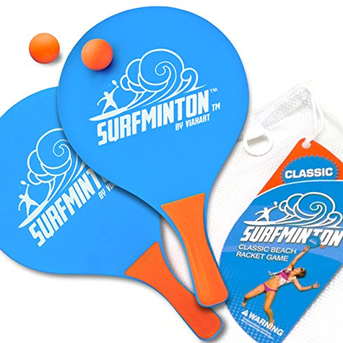 UPC 854857003338, VIAHART Surfminton Classic Beach Tennis Wooden Paddle Game Set (2 Balls, 2 Thick Water Resistant Wooden Rackets, 1 Reusable Mesh Bag)