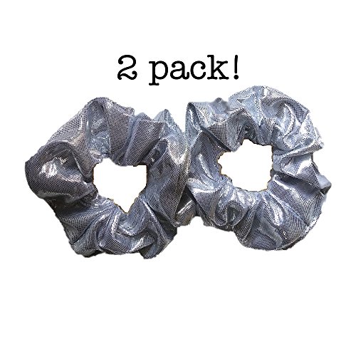 Silver Scrunchie Set, Set of 2 Sparkly Shiny Lame Scrunchies (Metallic Silver)