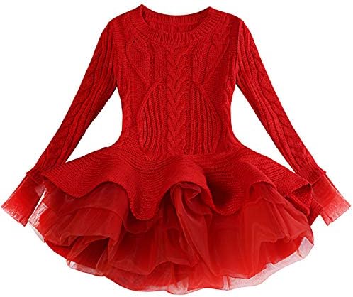 Showhole Baby Girl Clothes Organza Knitted Sweater Dress Long Sleeved Puff Princess Dress Girls'Pullover Sweaters