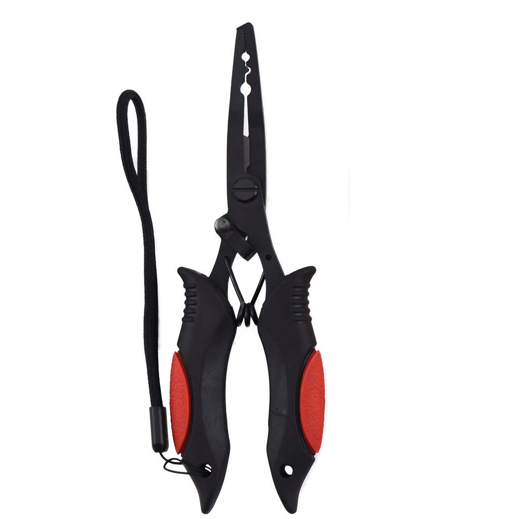 MILLION SOURCE Portable Fishing Pliers Stainless Steel Fishing Luya Tool with Sheath and Rope for Outdoor Red