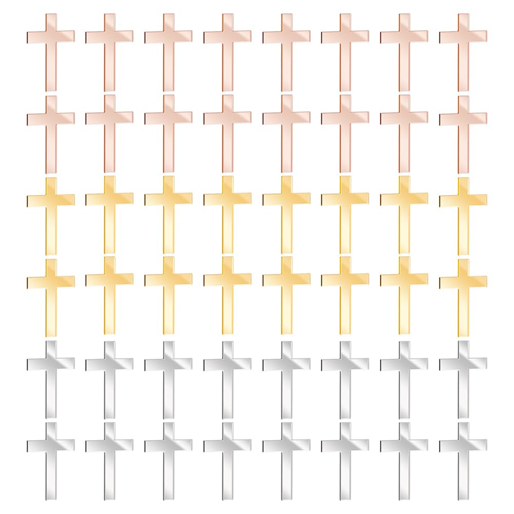 FINGERINSPIRE 48Pcs Cross Cake Decoration Gold/Silver/Rose Gold Acrylic Cross Cake Topper Mirror Crossing Cupcake Toppers Baptism Cross Cake Religious Celebration Charm for Party Christian Decor