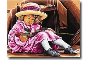 Hudemas Needlepoint Kit Printed Tapestry Canvas and Threads 12x9 inches (423 Girl with Roses)