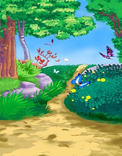 Cartoon Forest Tree Grass Butterfly for Children Photography Backdrops Photo Props Studio Background 5x7ft