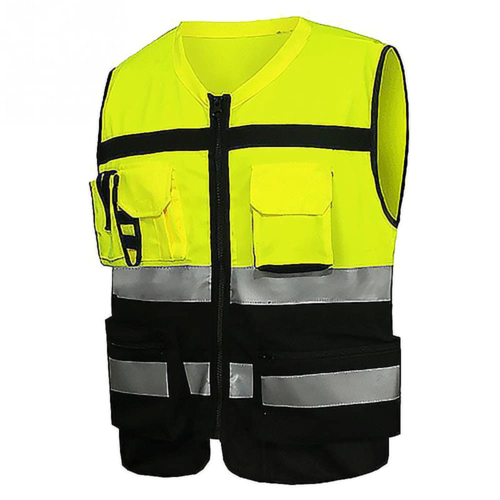 High Visibility Reflective Vests Hi Viz High Vis Visibility Vests, 2 Band Reflective Security Work Contractor Safety Vest Waistcoat Jacket, Outdoor Work Vest Size L-3XL (1 Pack, Yellow, XXXL)