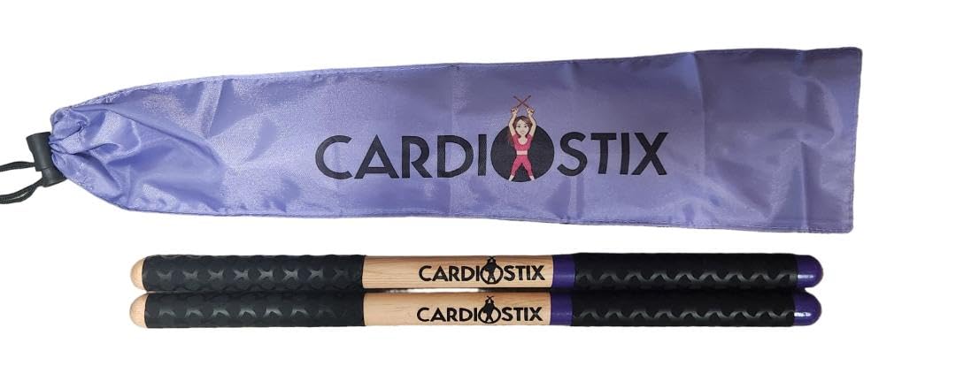 CardioStix 8.5oz Bundle Highest-Weighted Double Grip(1 PAIR) Premium American Hickory Wood Cardio Drum Sticks | Drumming, Fitness, Aerobic Class, Exercises(Purple w/bag)
