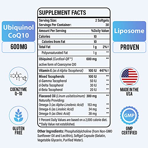 Liposomal CoQ10 600 mg Softgels, Highest Absorption, Coenzyme Q10