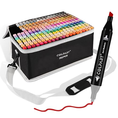 colpart 262 Farben Alkohol Marker Set – Dual Tip Art Marker Stifte für Professionelle Künstler, Illustration & Design – Inkl. Tragetasche – Premium Se