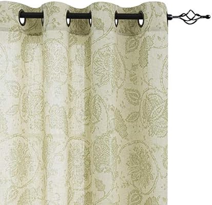 Amazon Com Jinchan Floral Scroll Printed Linen Curtains Grommet