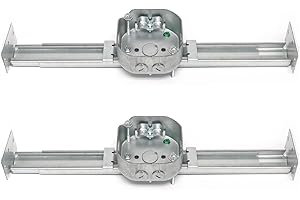 DPXMYG Saf-T-Brace for Ceiling Fans, Mounting Bracket with Adjustable Bar Hanger, 1-1/2'' Deep, 2 1/2'' Knockouts, Fits 16-24in Joist Spaces, Electrical Box for Fan/Light Fixtures(2 pack)