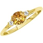 Silvershake Petite Design Round Shape Gemstone Birthstone White Gold Plated or Yellow Gold Plated 925 Sterling Silver Solitaire Promise or Engagement Ring Jewelry for Women