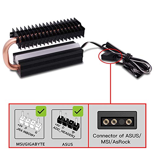EZDIYFAB M.2 Heatsink with Heatpipe, 5V 3Pin ARGB SATA NVMe NGFF M.2