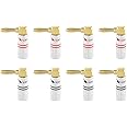 Nakamichi Excel Series 24k Gold Plated Right Angle Banana Plug 12-18 AWG Gauge Size 4mm for Speakers Amplifier Hi-Fi AV Stereo Home Theatre Audio Wire Cable Screw Connector, 8 Pcs (4-Pairs)
