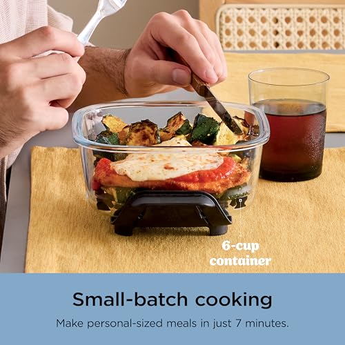 Ninja Crispi Sistema de cocción de freidora de aire de vidrio portátil 4 en 1, recipientes de vidrio de 4 cuartos y 6 tazas con tapas de almacenamiento, comidas fáciles, apto para microondas, congelador y lavavajillas, freír al aire, hornear y más, bígaro, FN101PL