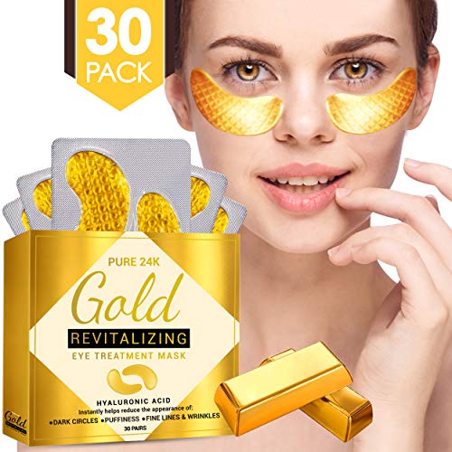 Cedlize Under Eye Collagen Patch, 24K GOLD ANTI-AGING MASK, Pads For Puffy Eyes & Bags, Dark Circles and Wrinkles, With Hyaluronic Acid, Hydrogel, Deep Moisturizing Improves Elasticity, 30 PAIRS