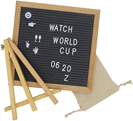 Felt Letter Board Set, Gray Changeable Letter Boards, Oak Frame 10 x 10 inches Message Board, 340 White Plastic Letters Emojis &amp; Symbols,Numbers, Stand, Bag Organizer Office Home Decorations