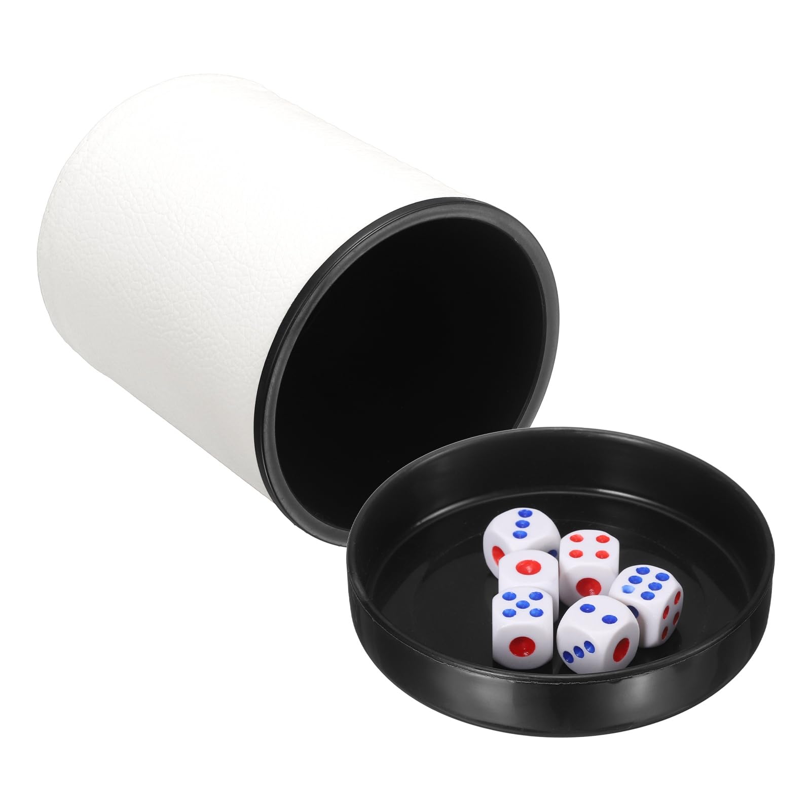 sourcing map Professional Dice Cup, PU Leather Shaker Cups with Lid Includes 6 Dot Dice for Bar Gatherings Party Board Games, White โ image 1