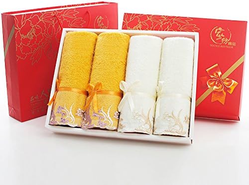 Accessori bagno ZHFC ZHFC Cotton Wedding marriage wedding souvenir Moon birthday birthday gift towel 74x33cm gift box 4,Butterfly White currant